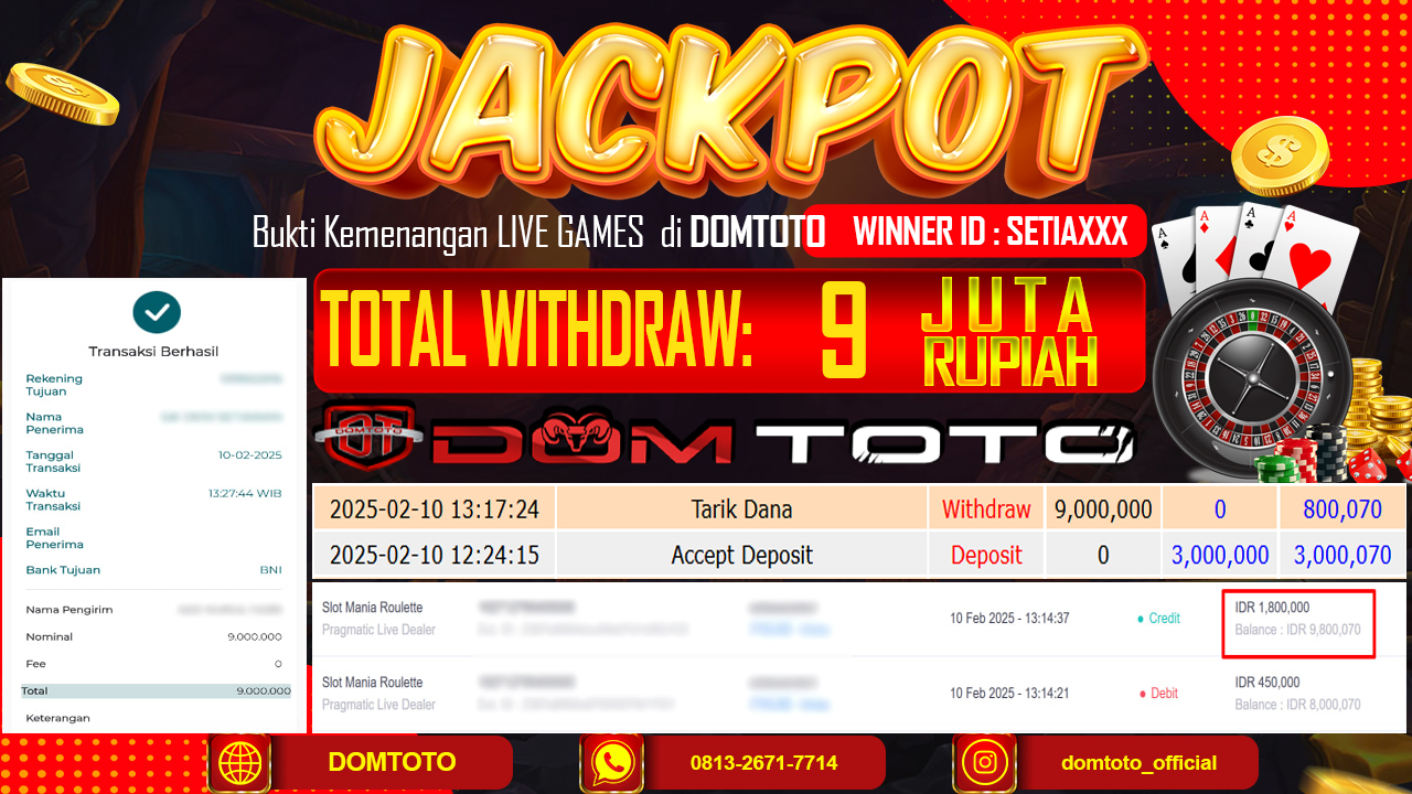 JACKPOT SLOT MANIA ROULETTE 10 FEBRUARI 2025